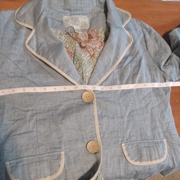 Nick & Mo Women's Light Blue Blazer Cream Trim Floral Lining Size XL - Picture 8 of 8